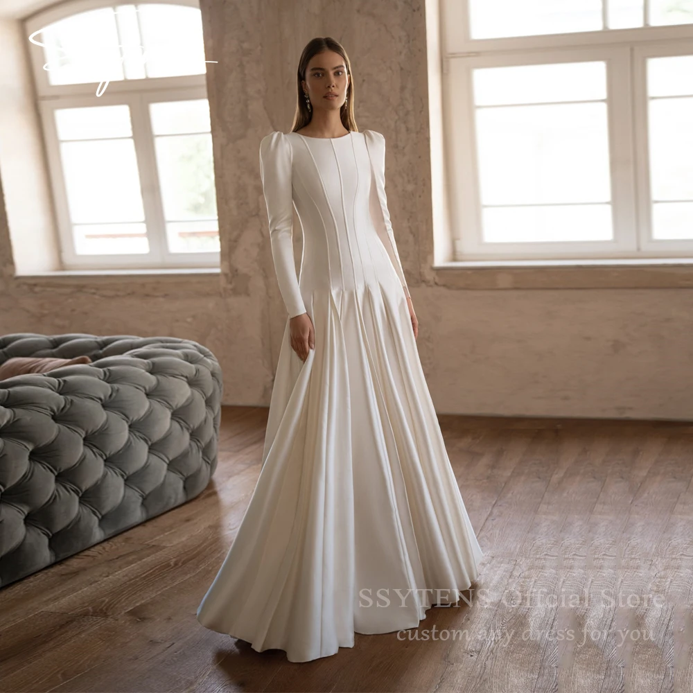 SSYTENS Chic White Satin Wedding Dresses Full Sleeves Long Bridal Gowns A-Line Bride Dress Bohemian Robe de mariée Customized
SSYTENS Chic White Satin Wedding Dresses Full Sleeves Long Bridal Gowns A-Line Bride Dress Bohemian Robe de mariée Customized