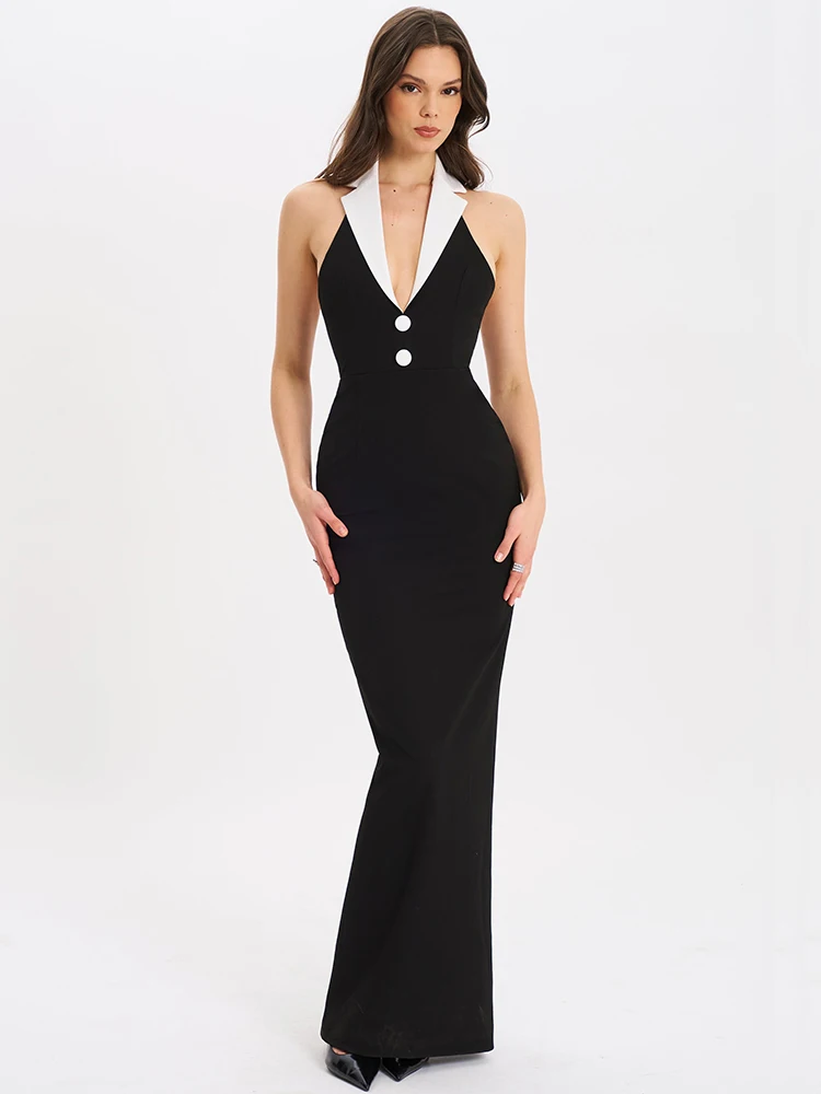 Mozision Halter Backless Sexy Maxi Dress For Women Gown Contrast Color Notched Collar Sleeveless Bodycon Club Party Tank Dress
Mozision Halter Backless Sexy Maxi Dress For Women Gown Contrast Color Notched Collar Sleeveless Bodycon Club Party Tank Dress