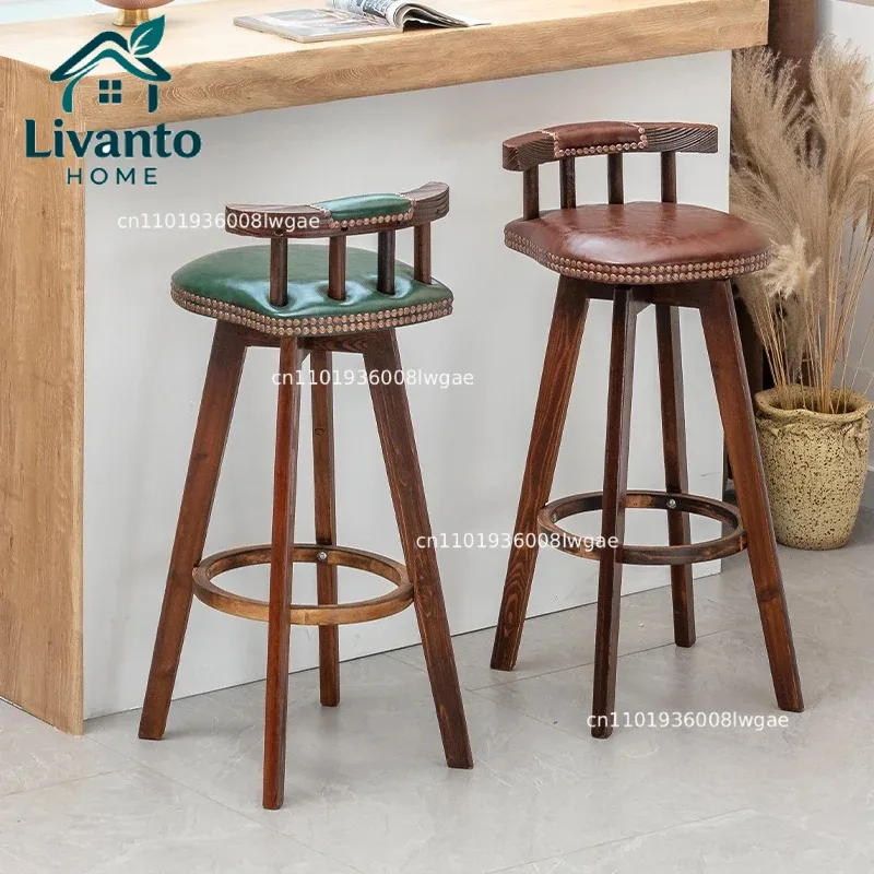 Solid Wood Bar Stool Rotating High Chair Vintage Bar Counter Stool Cashier Chair with Backrest — Soft Cushion Breathable PU
Solid Wood Bar Stool Rotating High Chair Vintage Bar Counter Stool Cashier Chair with Backrest — Soft Cushion Breathable PU