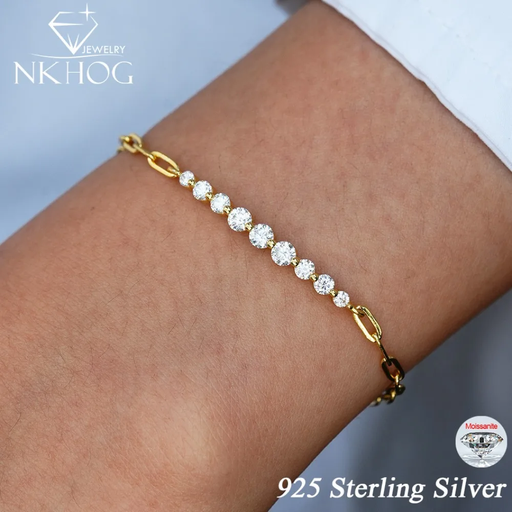 NKHOG Full GRA Certified Moissanite Bracelets For Women S925 Silver Diamond Adjustable Hand Chains 18K Gold Plated Fine Jewelry
NKHOG Full GRA Certified Moissanite Bracelets For Women S925 Silver Diamond Adjustable Hand Chains 18K Gold Plated Fine Jewelry