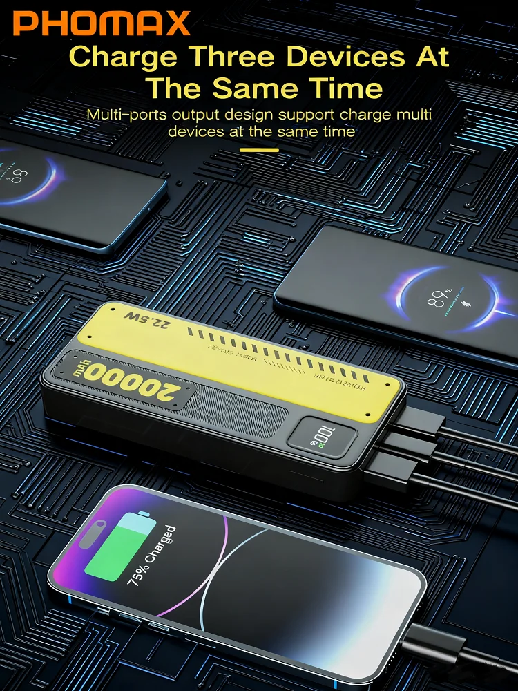 PHOMAX Portable Large Capacity PowerBank 20000mah Power Bank LED Digital Display PD 22.5W Fast Charging Type-C Output Powerbanks
PHOMAX Portable Large Capacity PowerBank 20000mah Power Bank LED Digital Display PD 22.5W Fast Charging Type-C Output Powerbanks