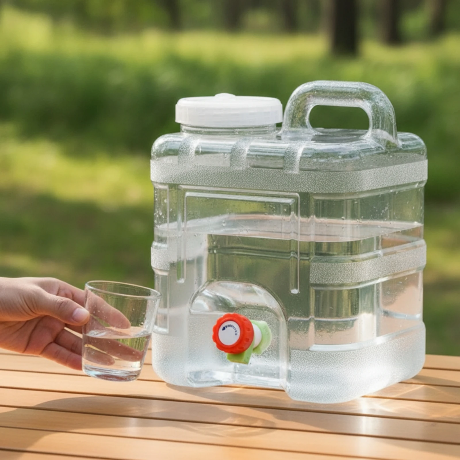 Water Container with Faucet Food-Grade Dispenser Container with Handle Square Water Carrier Transparent Portable for Campers
Water Container with Faucet Food-Grade Dispenser Container with Handle Square Water Carrier Transparent Portable for Campers