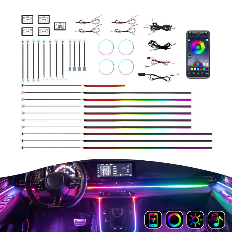 20 in 1 Car Ambient Light Colorful LED Interior Rainbow Acrylic Light APP Control RGB Music Sync 64 Colors Dashboard Strip Kit
20 in 1 Car Ambient Light Colorful LED Interior Rainbow Acrylic Light APP Control RGB Music Sync 64 Colors Dashboard Strip Kit