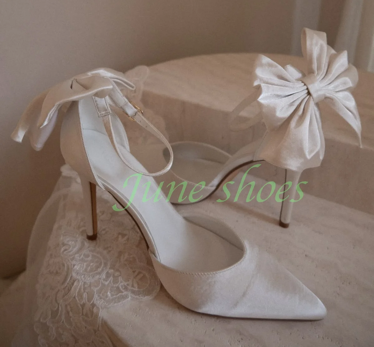 Women Ivory Satin Pointed Toe Ankle Strap Slingback High Heel Pumps Back Bowtie Stiletto Heels Wedding Bridal Elegant Formal 46
Women Ivory Satin Pointed Toe Ankle Strap Slingback High Heel Pumps Back Bowtie Stiletto Heels Wedding Bridal Elegant Formal 46
