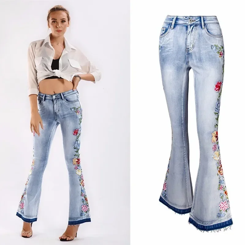 Ladies Casual High Waist Skinny Vintage Jeans Women Streetwear Flare Embroidered Blue Jeans Sexy Female Fashion Denim Pants Y2k
Ladies Casual High Waist Skinny Vintage Jeans Women Streetwear Flare Embroidered Blue Jeans Sexy Female Fashion Denim Pants Y2k