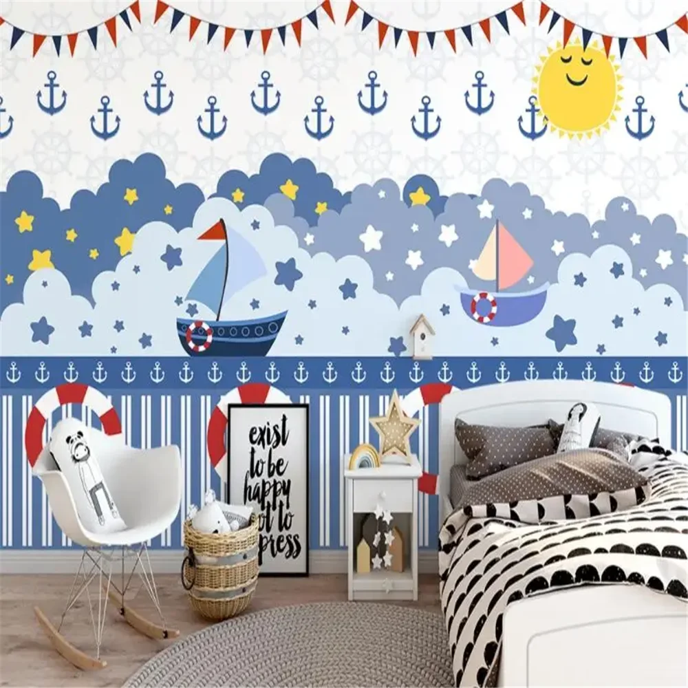 Custom Cartoon nautical wallpaper for children's room Mediterranean starry sky bedroom mural Sailing ship wallpaper background
Custom Cartoon nautical wallpaper for children's room Mediterranean starry sky bedroom mural Sailing ship wallpaper background