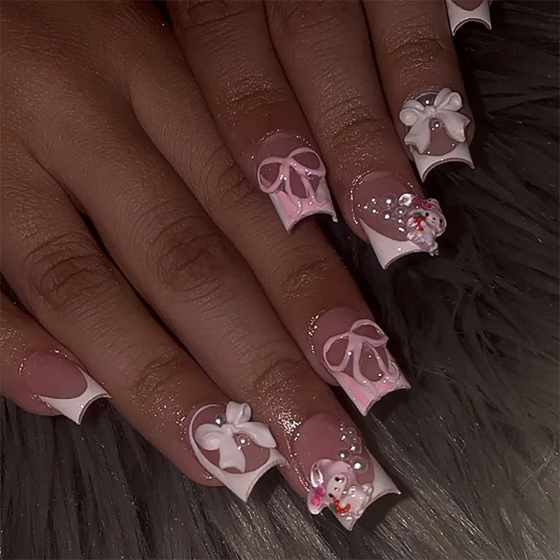 24Pcs Short Square Nails Press on Cute Animals French Nails Tips White Edge Bow Design Pink Acrylic False Nails with Charms
24Pcs Short Square Nails Press on Cute Animals French Nails Tips White Edge Bow Design Pink Acrylic False Nails with Charms