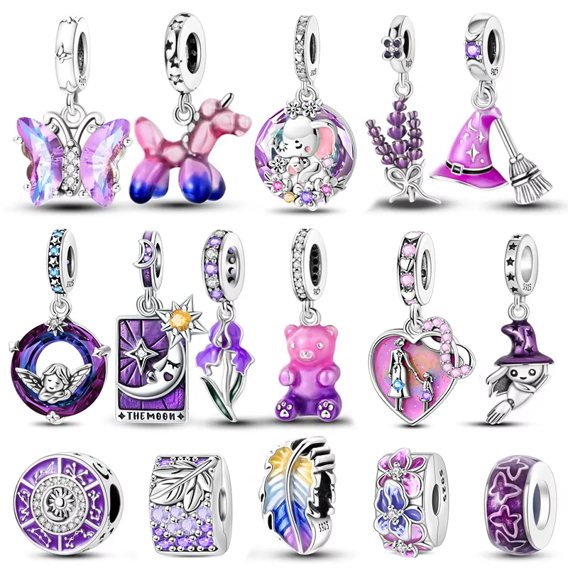 925 Sterling Silver Purple Series Pony Bear Butterfly Shape Charm Beads For 3mm Original Bracelet DIY Women Jewelry Gift 
925 Sterling Silver Purple Series Pony Bear Butterfly Shape Charm Beads For 3mm Original Bracelet DIY Women Jewelry Gift