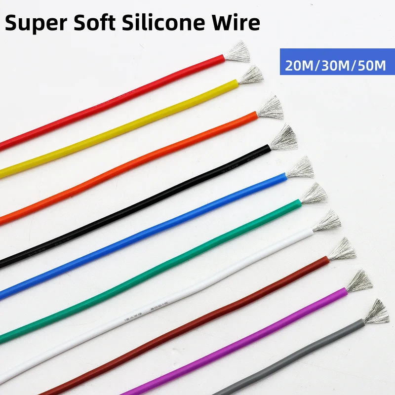 20M/50M Copper Wire Super Soft Silicone Rubber 30AWG-16AWG Heat-resistant Ultra Flexible Electronic Cord High Temperature Cable
20M/50M Copper Wire Super Soft Silicone Rubber 30AWG-16AWG Heat-resistant Ultra Flexible Electronic Cord High Temperature Cable