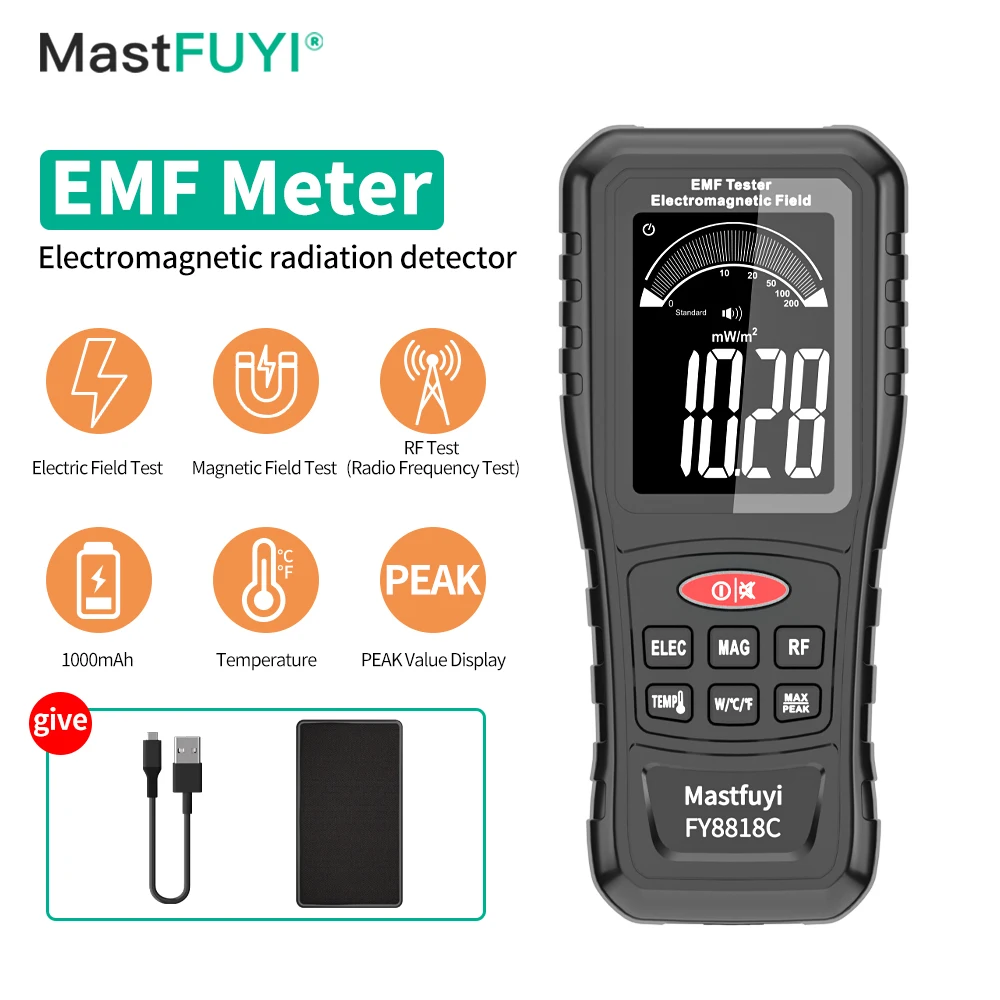 MASTFUYI 3 in 1 EMF Meter, Electric /Magnetic /RF Radiation Detector with Large LCD & Safety Alarm, USB-C Rechargeable,for Home
MASTFUYI 3 in 1 EMF Meter, Electric /Magnetic /RF Radiation Detector with Large LCD & Safety Alarm, USB-C Rechargeable,for Home