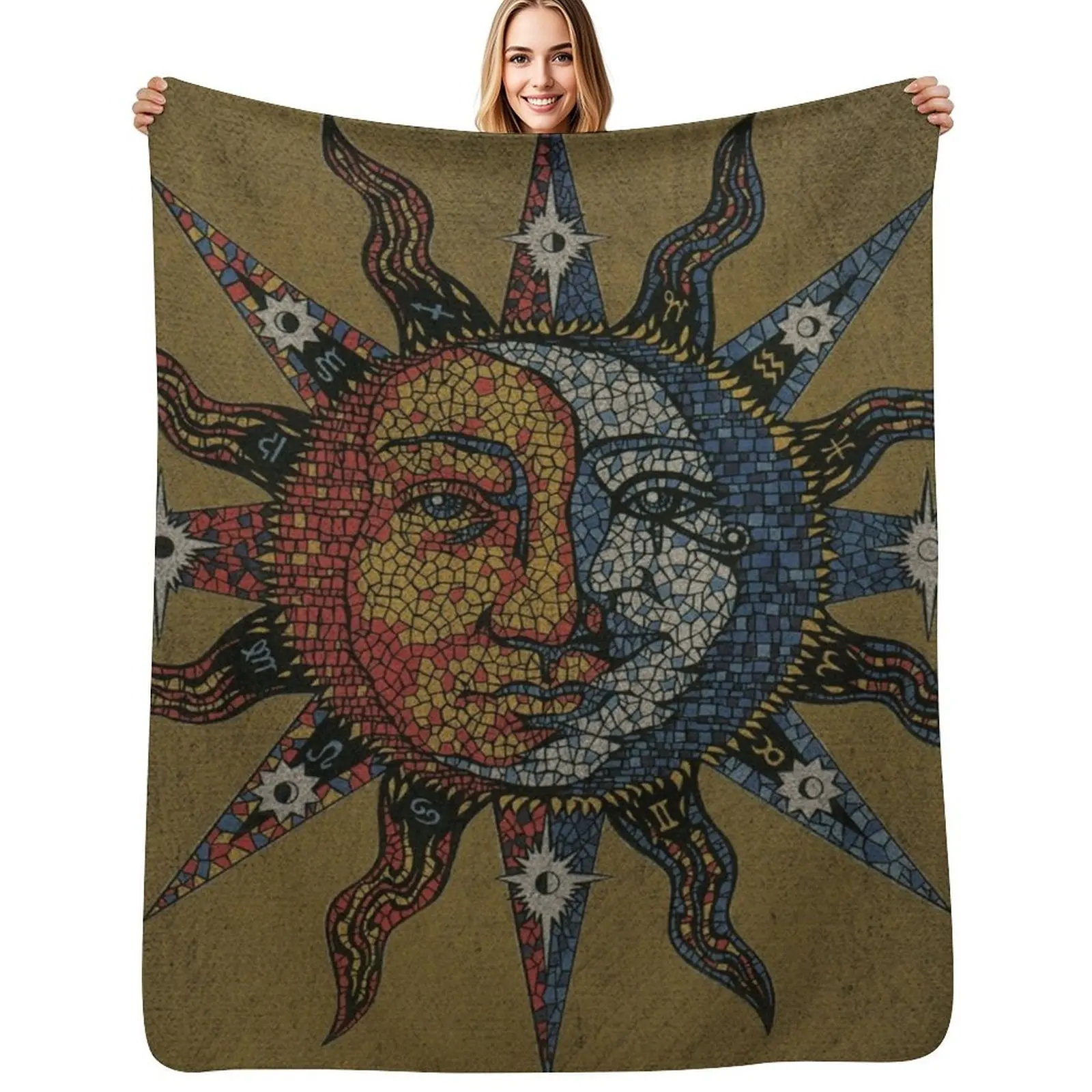 Vintage Celestial mosaic Sun & Moon Throw Blanket Color Fast Cozy Throw Blanket
Vintage Celestial mosaic Sun & Moon Throw Blanket Color Fast Cozy Throw Blanket