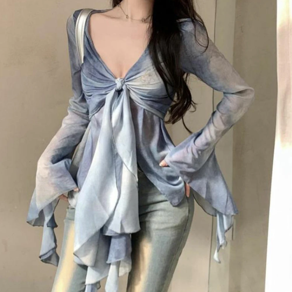 Long Sleeve Tie-Dye Shirt for Women with Feminine Ruffle Detail Regular Fit Polyester Top for Comfortable Daily and Holiday Use
Long Sleeve Tie-Dye Shirt for Women with Feminine Ruffle Detail Regular Fit Polyester Top for Comfortable Daily and Holiday Use