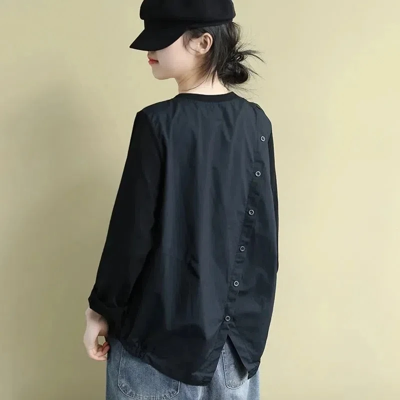 Художественная женская футболка с длинным рукавом, свободного кроя, уникальный модный дизайн, однотонная, с воротником, стандартной длины, для повседневной носки
Художественная женская футболка с длинным рукавом, свободного кроя, уникальный модный дизайн, однотонная, с воротником, стандартной длины, для повседневной носки