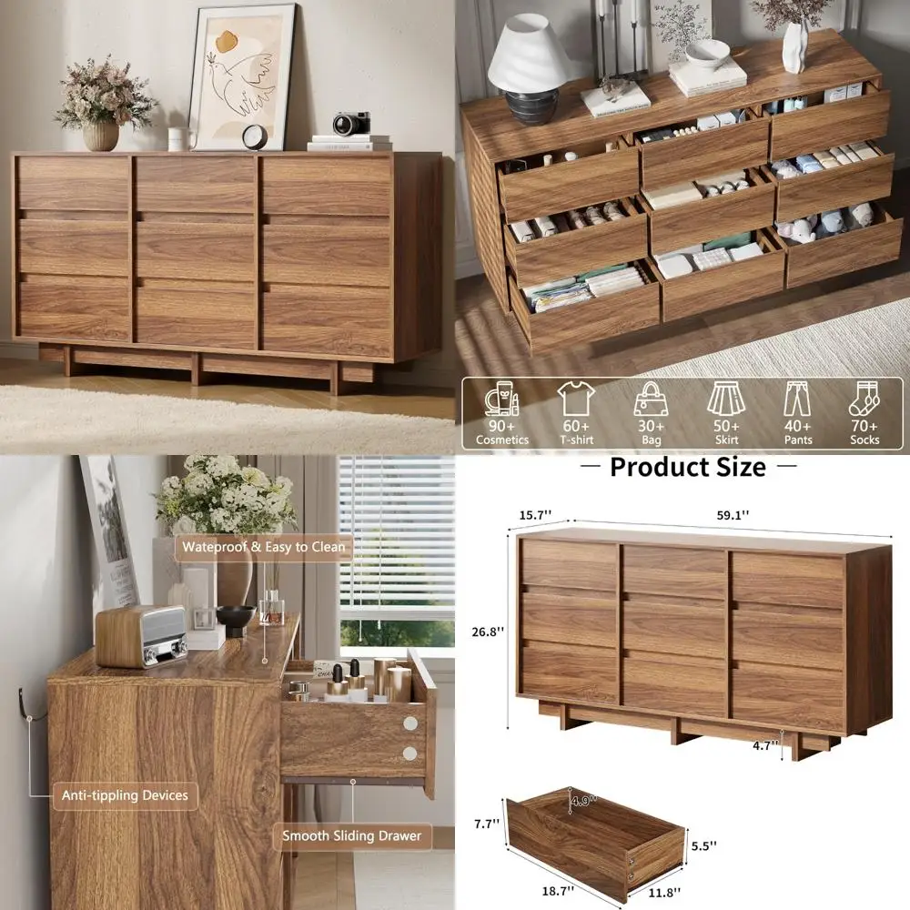 Mid-Century Modern Walnut 59 Wide 9-Drawer Bedroom Chest
Mid-Century Modern Walnut 59 Wide 9-Drawer Bedroom Chest