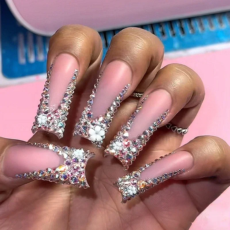 10PCS Handmade Bling Rhinestone Press On Nails XXL Long Square Stickers XL Fake Nail With Glue Acrylic False Nails Supplies
10PCS Handmade Bling Rhinestone Press On Nails XXL Long Square Stickers XL Fake Nail With Glue Acrylic False Nails Supplies