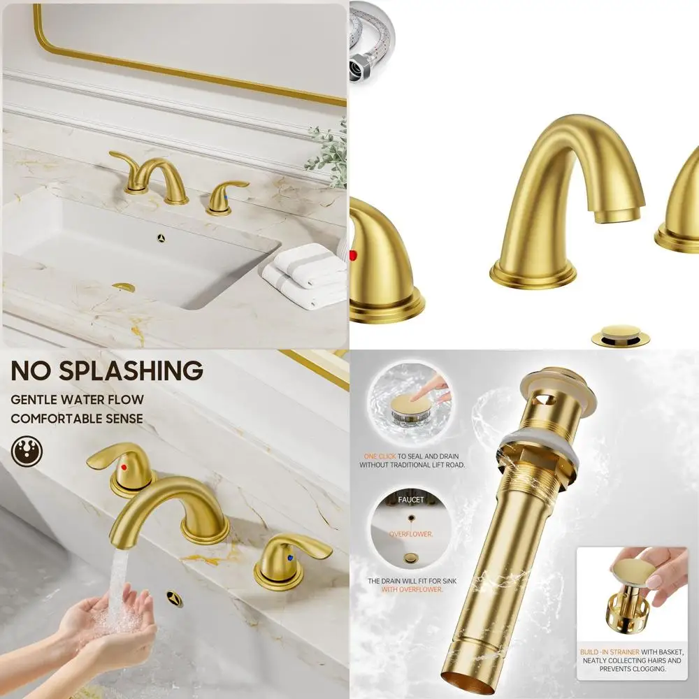 8 матовых золотых широко распространенных смесителей для ванной комнаты с 2 ручками и 3 отверстиями с металлическим выдвижным сливом, приспособление для раковины с низкой дугой
8 матовых золотых широко распространенных смесителей для ванной комнаты с 2 ручками и 3 отверстиями с металлическим выдвижным сливом, приспособление для раковины с низкой дугой