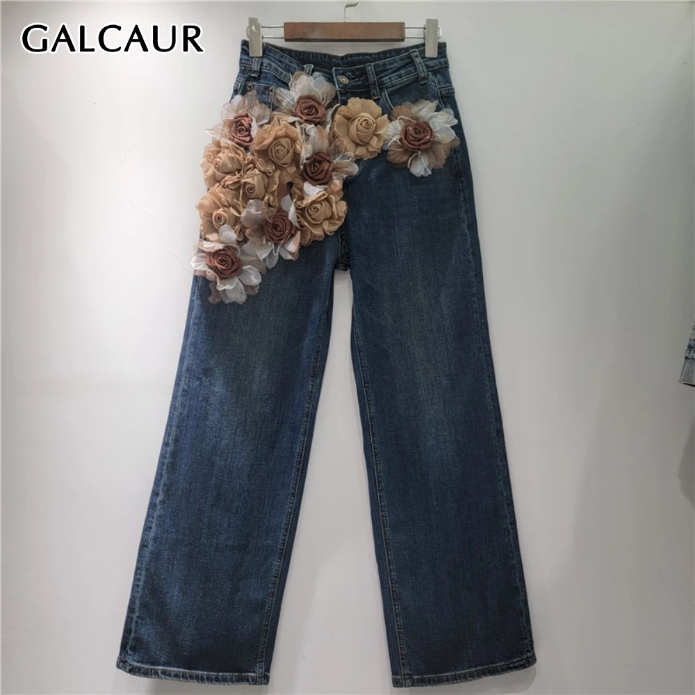 GALCAUR синие базовые брюки с 3D цветами, женские свободные уличные брюки с высокой талией, шикарные женские брюки, осенняя мода, новый стиль 
GALCAUR синие базовые брюки с 3D цветами, женские свободные уличные брюки с высокой талией, шикарные женские брюки, осенняя мода, новый стиль