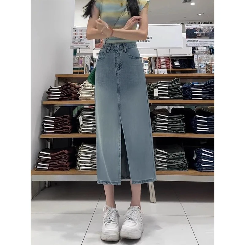 Women Summer Simplicity Office Lady Solid Color High Waist Appear Thin Thin Denim Skirt Ladies Fashion Temperament A-line Skirt
Women Summer Simplicity Office Lady Solid Color High Waist Appear Thin Thin Denim Skirt Ladies Fashion Temperament A-line Skirt