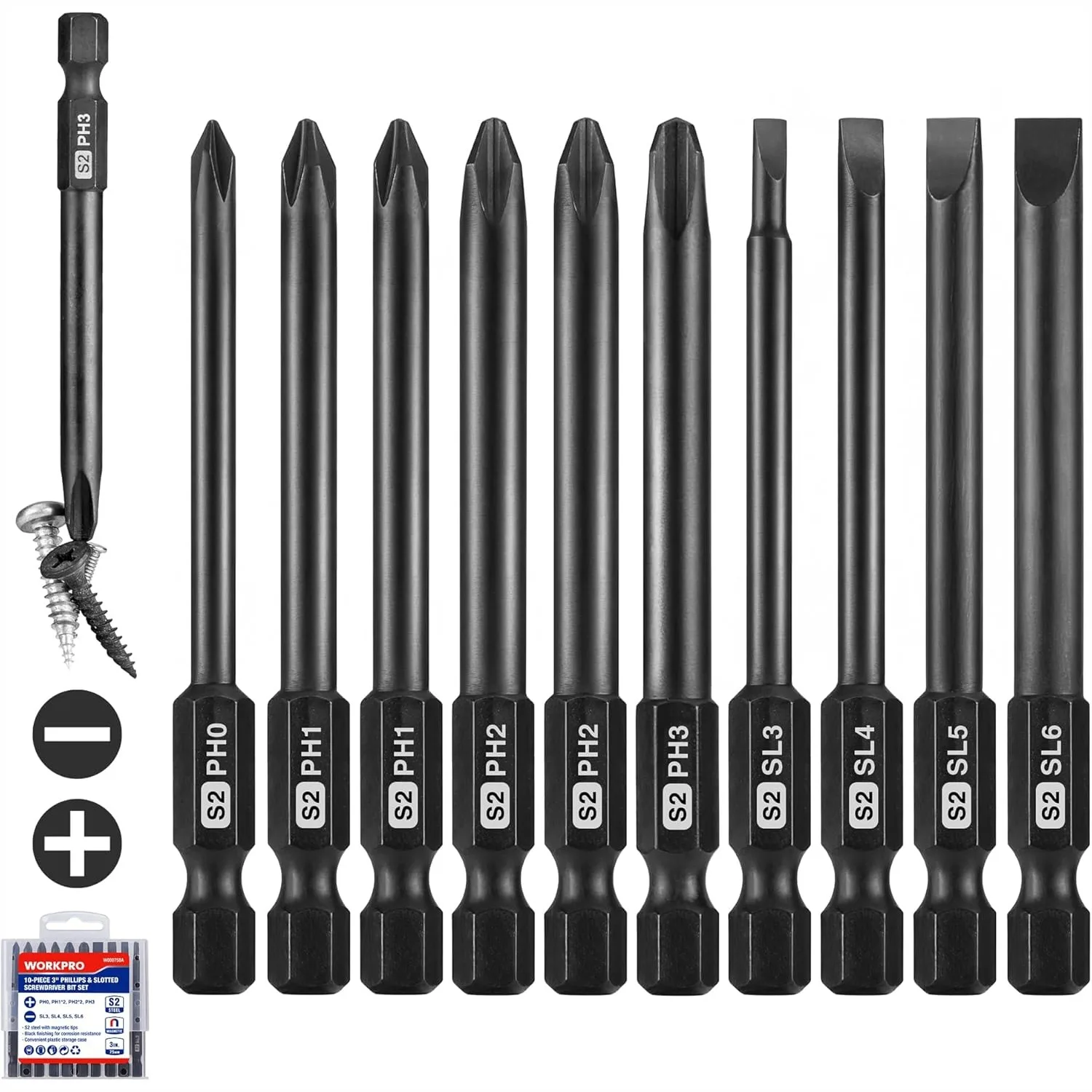 10pcs Slotted Phillips Screwdriver Bit Set, S2 Steel Magnetic Bits with CNC Machined Tips, 1/4 Inch Hex Shank, 3 Inch Long for
10pcs Slotted Phillips Screwdriver Bit Set, S2 Steel Magnetic Bits with CNC Machined Tips, 1/4 Inch Hex Shank, 3 Inch Long for