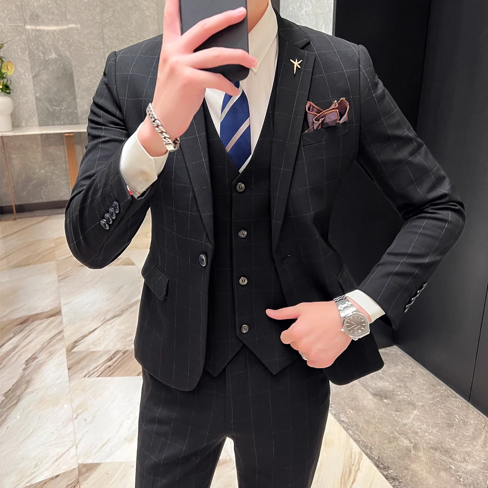 ( Blazer + Vest + Pants ) High-end Retro Fashion Plaid Casual Business Men's Suit 3 Pcs Set Groom Groomsmen Party Wedding Dress
( Blazer + Vest + Pants ) High-end Retro Fashion Plaid Casual Business Men's Suit 3 Pcs Set Groom Groomsmen Party Wedding Dress