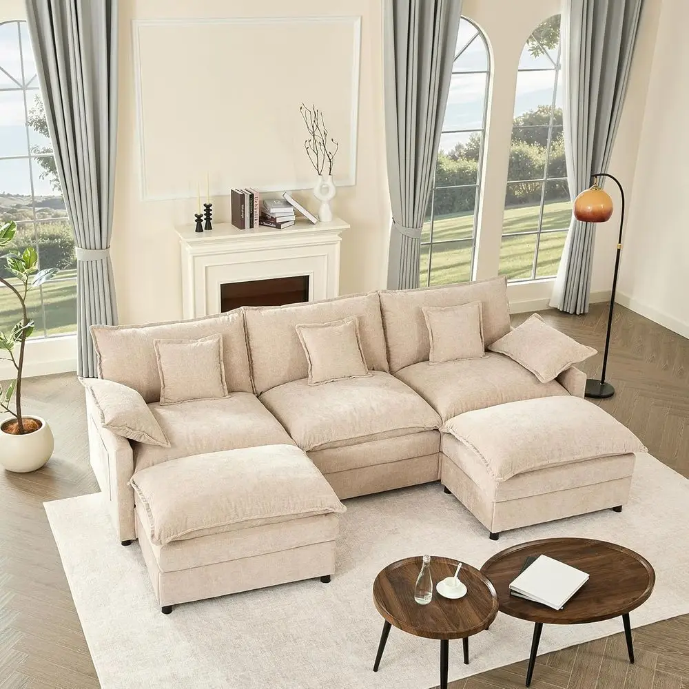 Luxury 3-Seater Cloud-Comfort Sectional Sofa with Ottoman, Deep Seating, Chenille Fabric, Latte White
Luxury 3-Seater Cloud-Comfort Sectional Sofa with Ottoman, Deep Seating, Chenille Fabric, Latte White