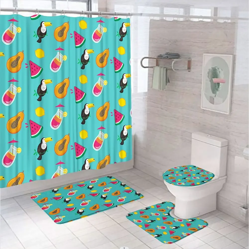 Tropical Animal Toucan Shower Curtain Sets Summer Watermelon Lemon Fruit Bathroom Screen Fabric With Rug Bath Mats Toilet Cover
Tropical Animal Toucan Shower Curtain Sets Summer Watermelon Lemon Fruit Bathroom Screen Fabric With Rug Bath Mats Toilet Cover