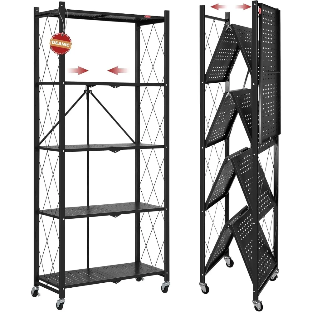 5 Tier Foldable Storage Shelves with Wheels, Large Capacity Shelving Unit, Freestanding Metal Wire Shelf Rack, No Assembly Orga
5 Tier Foldable Storage Shelves with Wheels, Large Capacity Shelving Unit, Freestanding Metal Wire Shelf Rack, No Assembly Orga