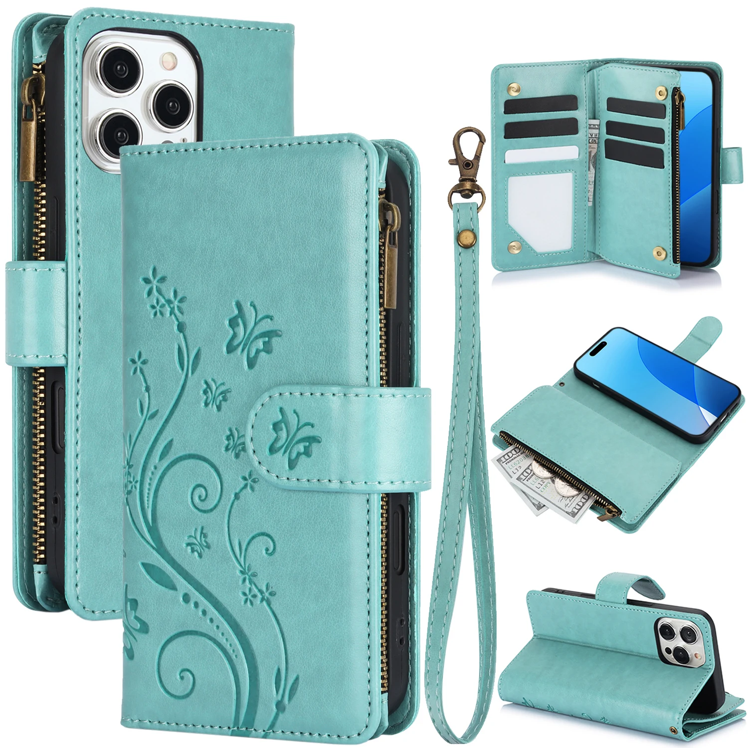 Butterfly Floral Leather Zipper Card Holder Wallet Case For iPhone 16 Pro Max 15 14 13 12 11, Cards Pocket Kickstand Phone Cover
Butterfly Floral Leather Zipper Card Holder Wallet Case For iPhone 16 Pro Max 15 14 13 12 11, Cards Pocket Kickstand Phone Cover