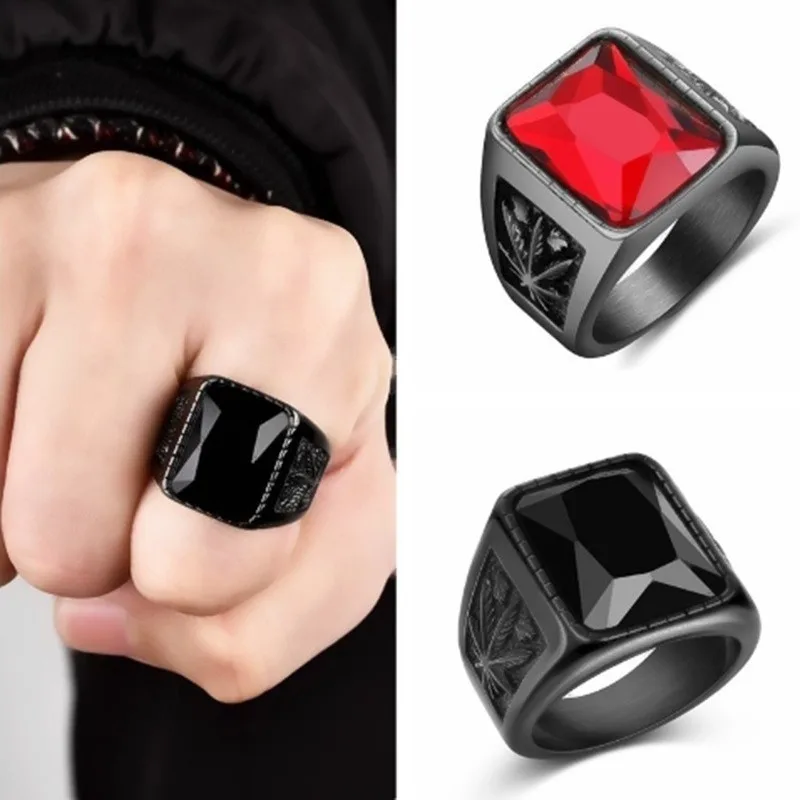 European and American new personalized maple leaf engraving black ruby fashion men's ring
European and American new personalized maple leaf engraving black ruby fashion men's ring