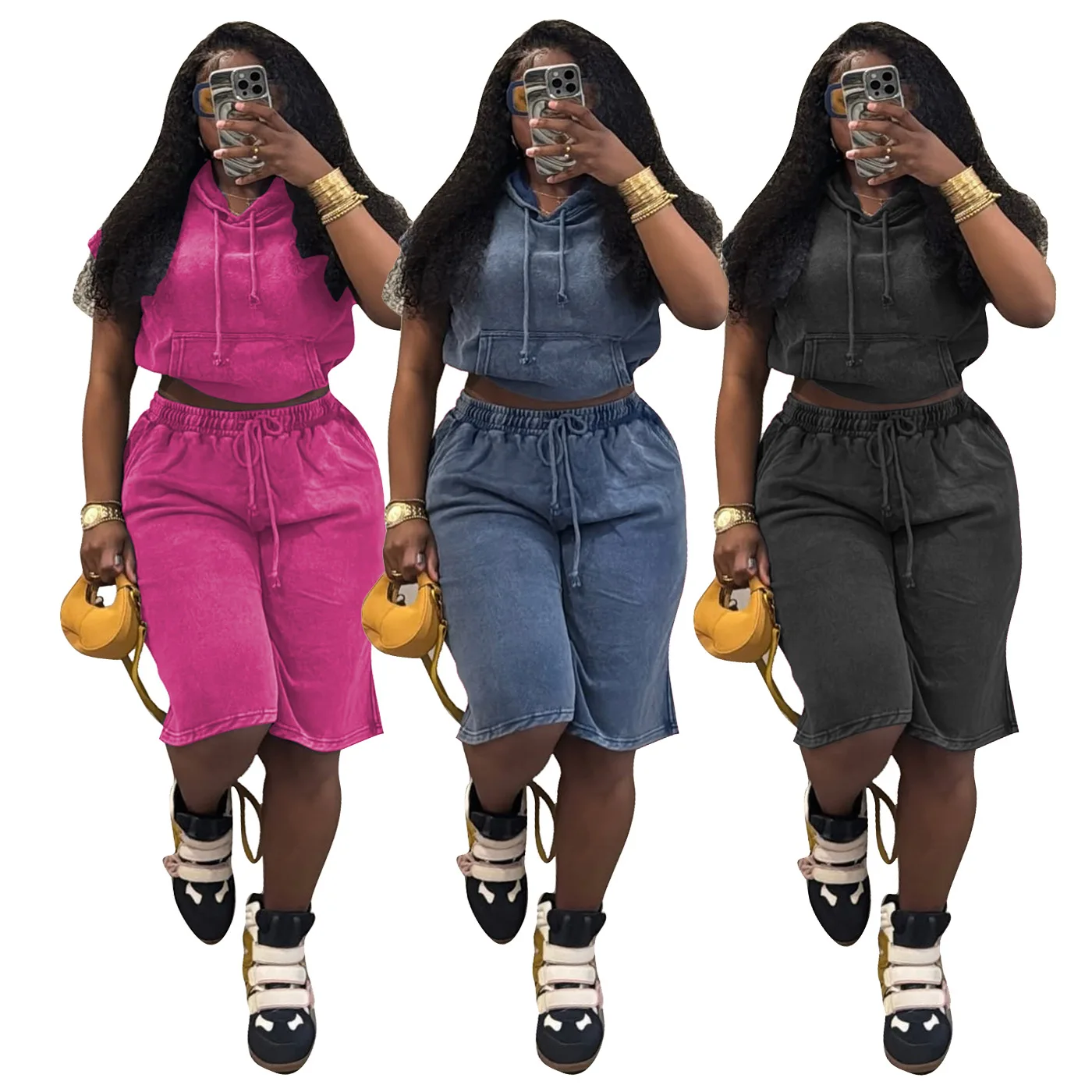 Summer Casual Two Piece Outfits Women's Cotton Stretch Washed Short Sleeves Hooded Crop Top and Shorts Matching Sets Streetwear
Summer Casual Two Piece Outfits Women's Cotton Stretch Washed Short Sleeves Hooded Crop Top and Shorts Matching Sets Streetwear