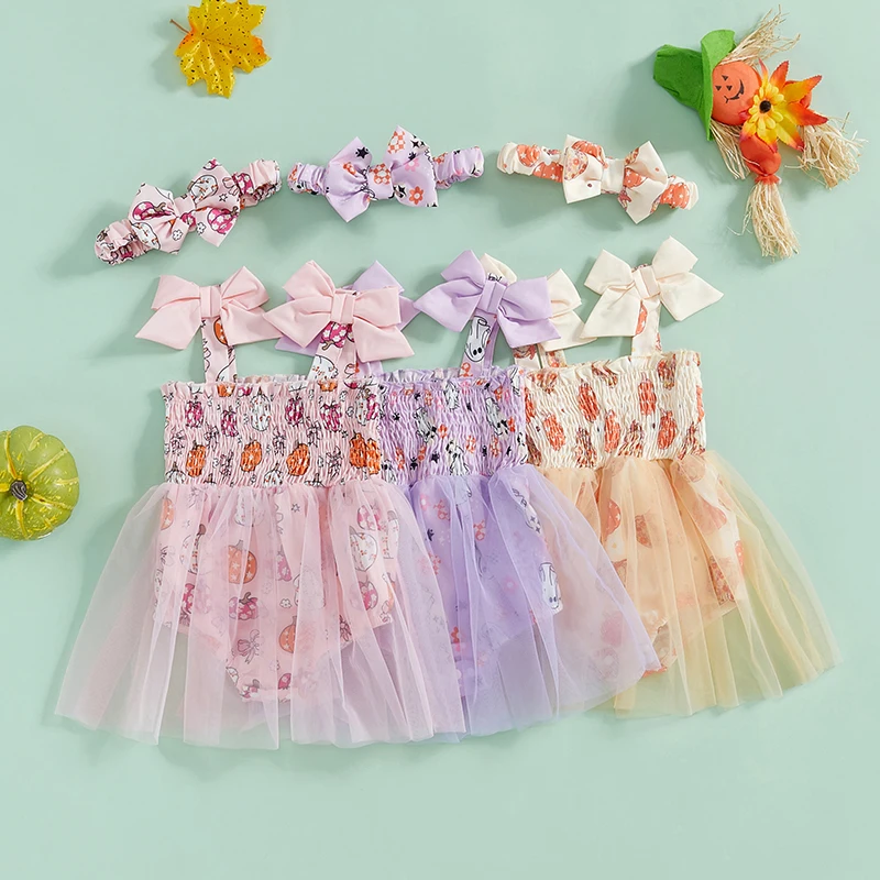 0-18 Months Baby Girl Bodysuit Halloween Outfit Pumpkin Print Shirred Sleeveless Romper Dress Bow Headband 2 Piece Set
0-18 Months Baby Girl Bodysuit Halloween Outfit Pumpkin Print Shirred Sleeveless Romper Dress Bow Headband 2 Piece Set