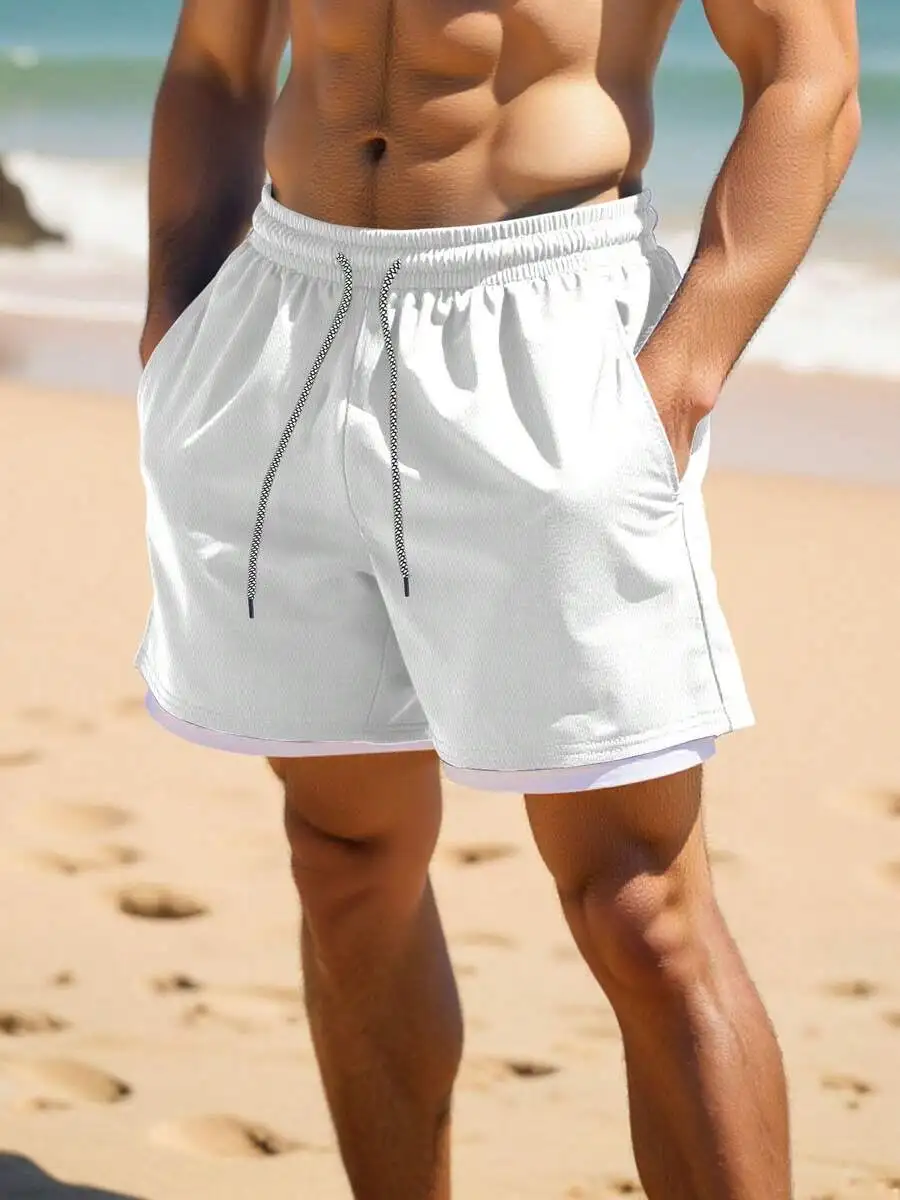 Mens Lightweight Dual-Layer Swim Trunks With Elastic Waist And Braided Drawstring For Beach And Outdoor Activities
Mens Lightweight Dual-Layer Swim Trunks With Elastic Waist And Braided Drawstring For Beach And Outdoor Activities