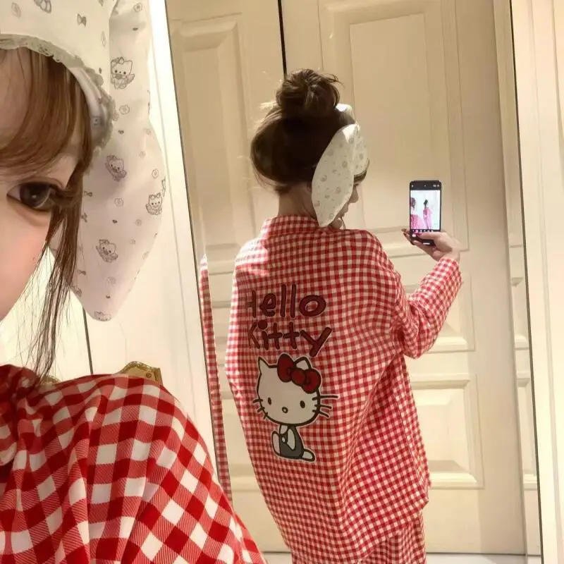 Sanrio New Cute Pajamas Hello Kitty Lattice Pajamas Girl Cartoon Spring and Autumn Style Long Sleeves Set Home Clothing Pajamas
Sanrio New Cute Pajamas Hello Kitty Lattice Pajamas Girl Cartoon Spring and Autumn Style Long Sleeves Set Home Clothing Pajamas