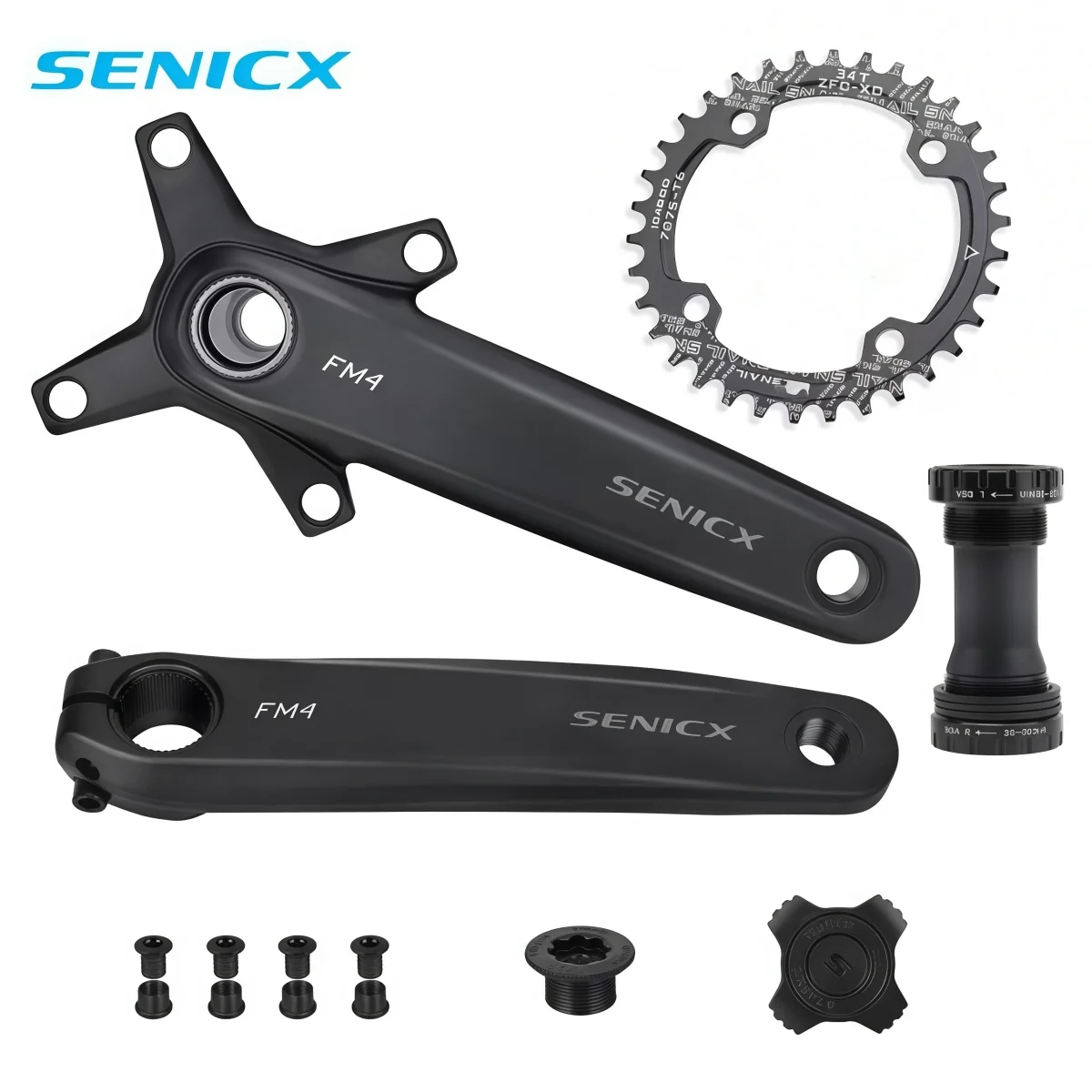 SENICX FM4 Hollow Forged Bike Crankset With SNAIL Narrow Wide Chainring 104BCD – 32/34/36/38/40/42T Compatible MTB 8-12 Speed
SENICX FM4 Hollow Forged Bike Crankset With SNAIL Narrow Wide Chainring 104BCD – 32/34/36/38/40/42T Compatible MTB 8-12 Speed