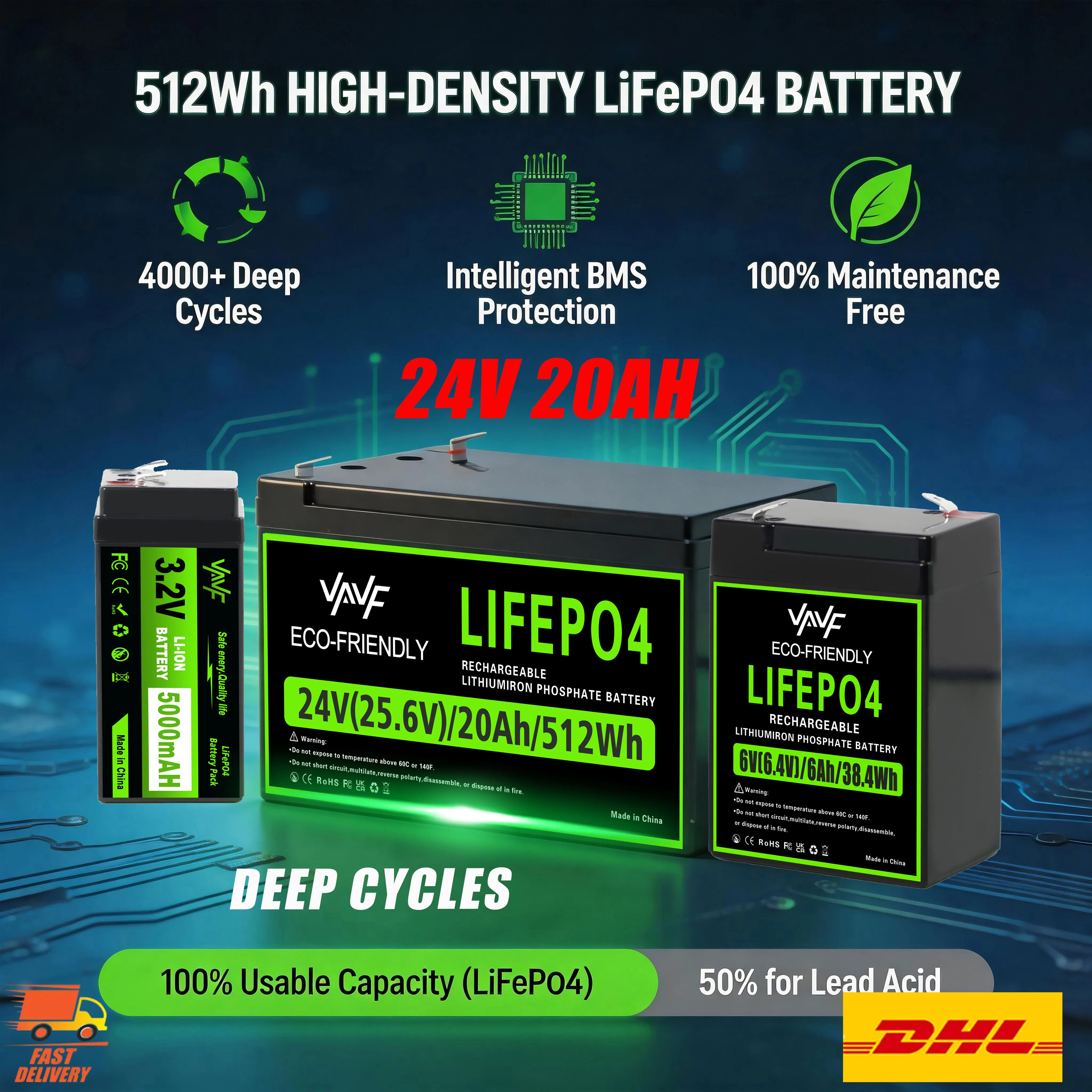 LiFePO4 Battery 24V 20000mAh with Built-in BMS,4000+Cycles,Perfect for Solar Power Systems,RVs,Marine Vessels,Off-Road Trips
LiFePO4 Battery 24V 20000mAh with Built-in BMS,4000+Cycles,Perfect for Solar Power Systems,RVs,Marine Vessels,Off-Road Trips