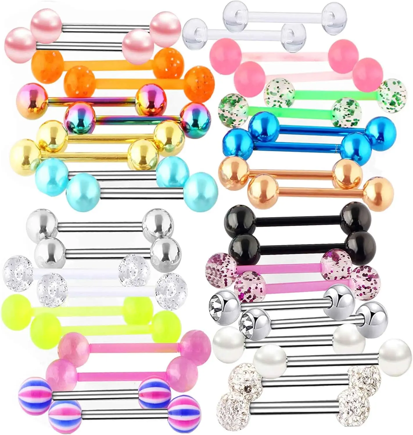 40pcs 14G Tongue rings For Women Stainless Steel Straight Tongue Barbell UV Acrylic Plastic Tongue Piercing Jewelry
40pcs 14G Tongue rings For Women Stainless Steel Straight Tongue Barbell UV Acrylic Plastic Tongue Piercing Jewelry