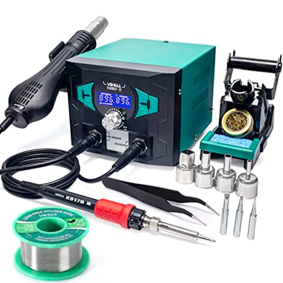 Soldering Iron Station Hot Air Rework with Sleep Mode, °F/°C, Digital Temperature Calibration Functions with Lead-free solder w
Soldering Iron Station Hot Air Rework with Sleep Mode, °F/°C, Digital Temperature Calibration Functions with Lead-free solder w