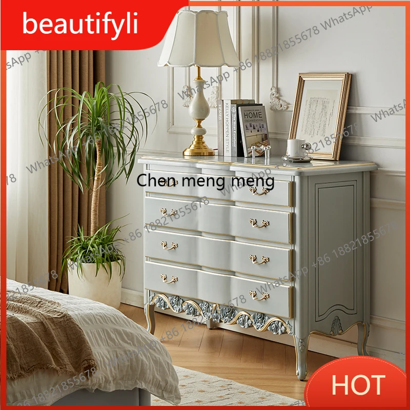 French carved chest cabinet simple bedroom cabinet living room solid wood storage French carved light luxury storage cabinet
French carved chest cabinet simple bedroom cabinet living room solid wood storage French carved light luxury storage cabinet
