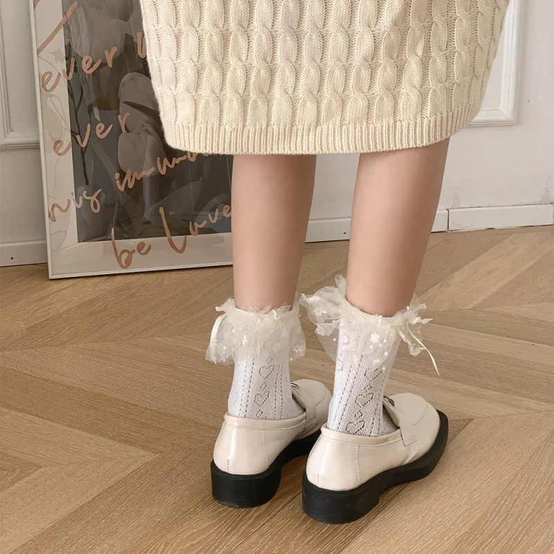 Spring Summer Thin Cotton Linen Hollow Vertical Stripe Heart Jacquard Lace Trim Dot Puff Yarn Lolita Short Socks Mid-Calf
Spring Summer Thin Cotton Linen Hollow Vertical Stripe Heart Jacquard Lace Trim Dot Puff Yarn Lolita Short Socks Mid-Calf