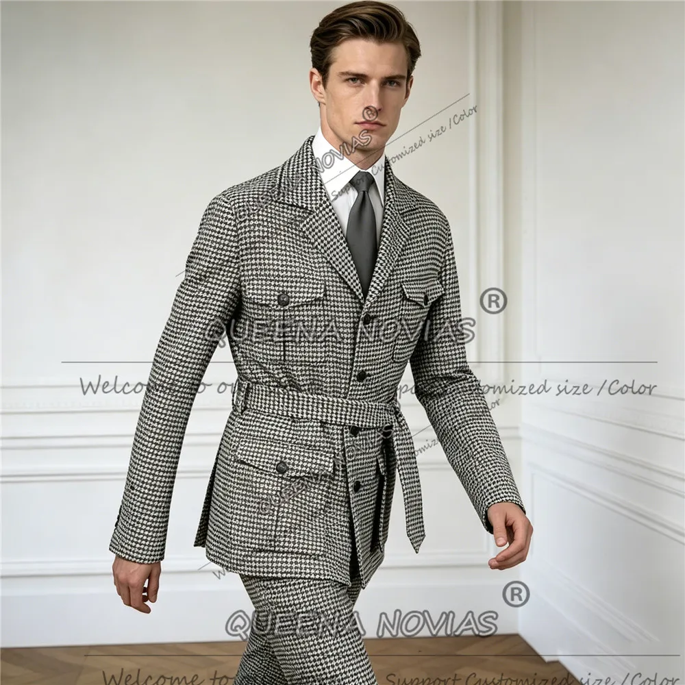 Classic Suit Men 2 Piece Sets Houndstooth Safari Style Jacket Pants Customized Man Business Party Tuxedso Customized Male Outfit
Classic Suit Men 2 Piece Sets Houndstooth Safari Style Jacket Pants Customized Man Business Party Tuxedso Customized Male Outfit