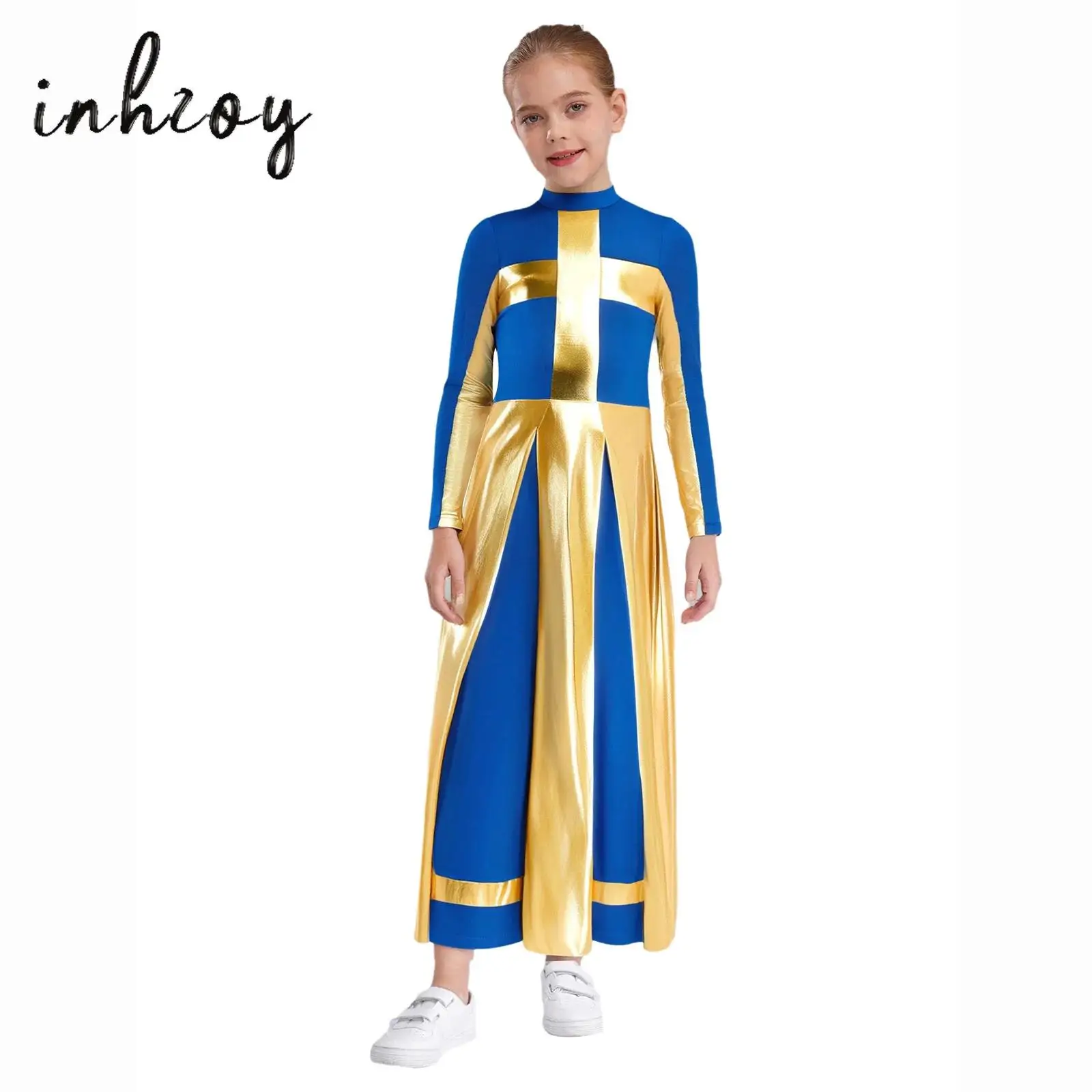 Kids Girls Liturgical Praise Dance Jumpsuit Robe Long Sleeve Color Block Splice Split Metallic Panels Bodysuit Lyrical Dancewear
Kids Girls Liturgical Praise Dance Jumpsuit Robe Long Sleeve Color Block Splice Split Metallic Panels Bodysuit Lyrical Dancewear