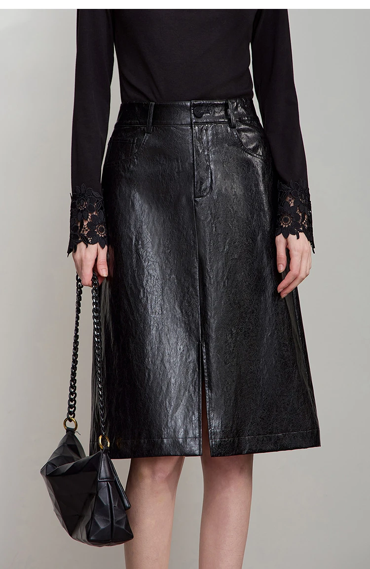 AMII Minimalist PU Leather Skirt For Women 2026 American Retro Knee-Length Skirt Solid Basics Business Women's Clothing 12553014 171 S8f78f2019ea64bfd8a0a882fea2c5b79G