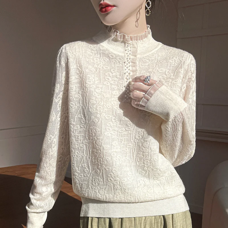 Women's Long Sleeved T-Shirt Solid Color Thin Imitation Wool Spring/Summer Lace Fashionable Knitted Pullover Sweater Top
Women's Long Sleeved T-Shirt Solid Color Thin Imitation Wool Spring/Summer Lace Fashionable Knitted Pullover Sweater Top