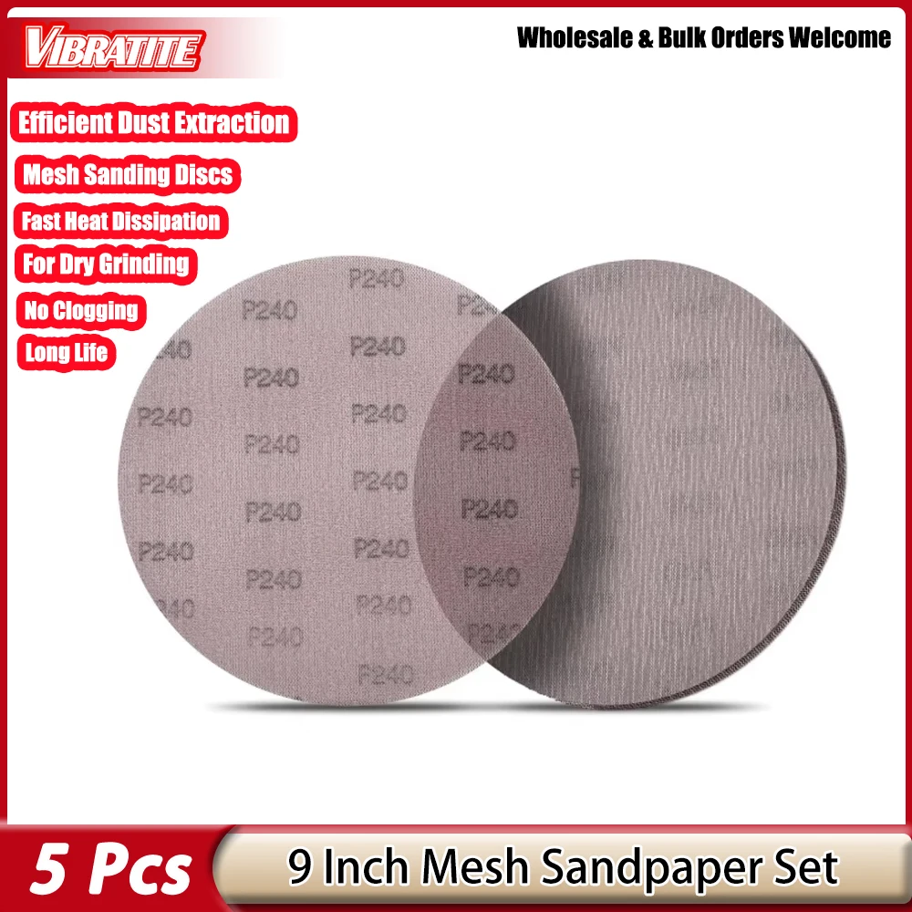 5Pcs 9 Inch220mm Mesh Sanding Discs Set Abrasive Hook&Loop Anti-blocking Dry Grinding Sandpaper P80 to 600 For Polishing
5Pcs 9 Inch220mm Mesh Sanding Discs Set Abrasive Hook&Loop Anti-blocking Dry Grinding Sandpaper P80 to 600 For Polishing
