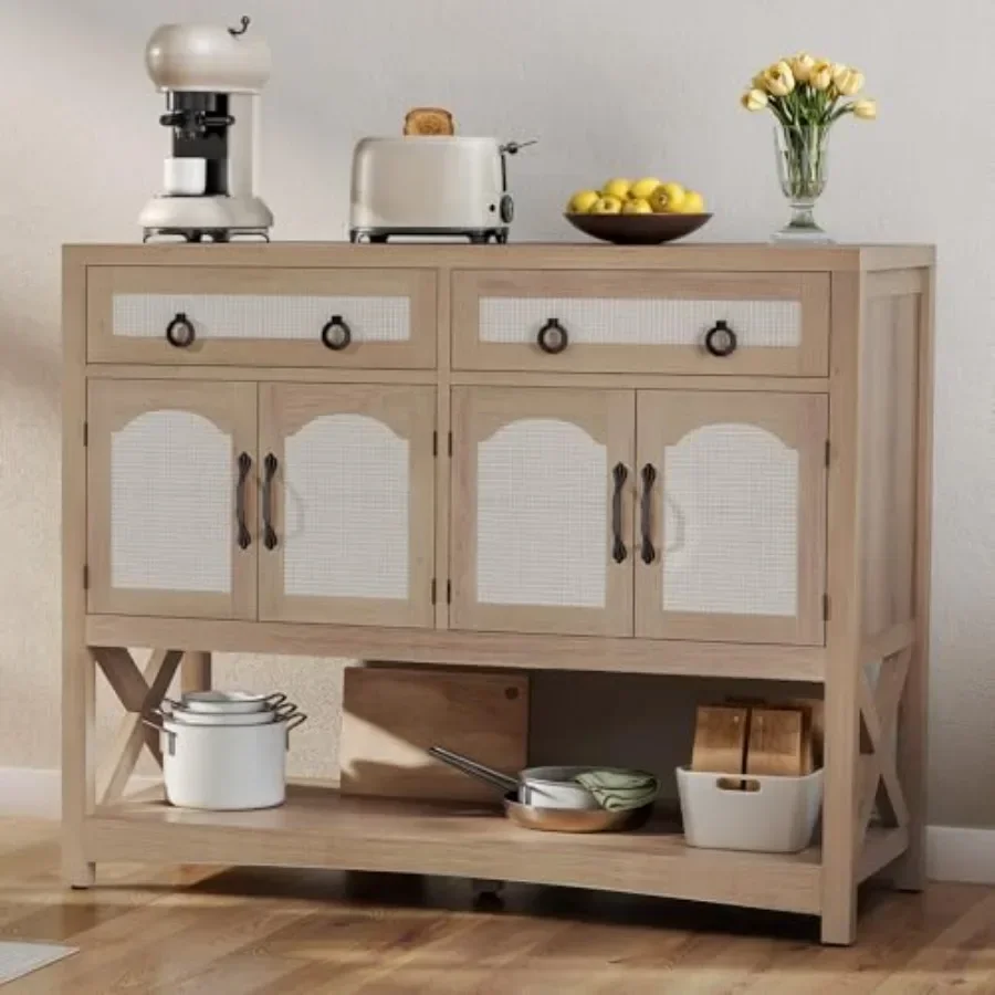 47.2 Rattan Buffet Cabinet for Kitchen Dining Living Entryway, Natural Oak Finish, Adjustable Shelves Multifunctional Storage
47.2 Rattan Buffet Cabinet for Kitchen Dining Living Entryway, Natural Oak Finish, Adjustable Shelves Multifunctional Storage