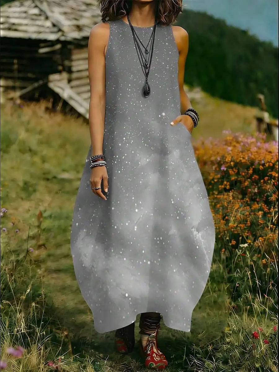Sleeveless Round Neck Starry Sky Print Knit Dress For Women Casual Summer
Sleeveless Round Neck Starry Sky Print Knit Dress For Women Casual Summer