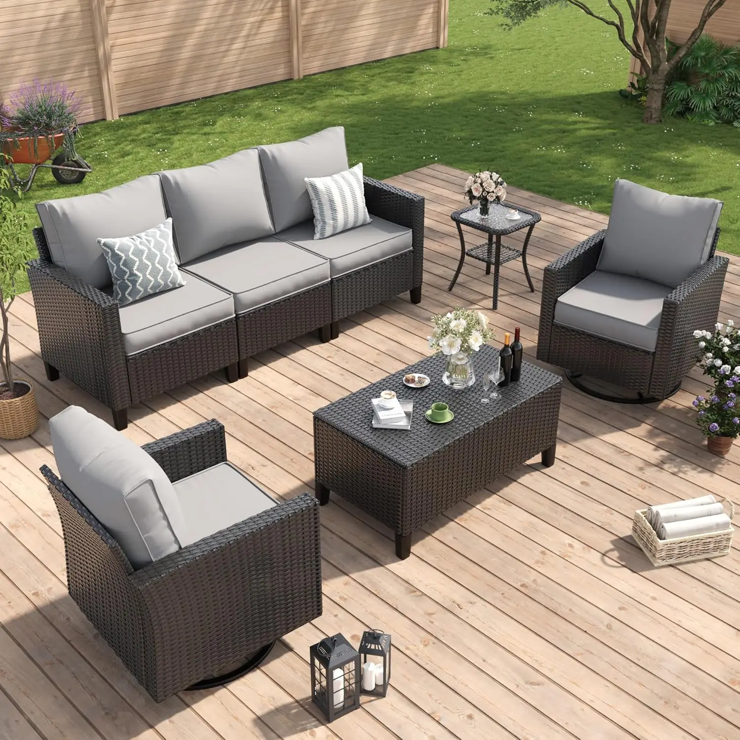 Patio Furniture Set, Wicker Outdoor Sectional Sofa with Swivel Rocker Chairs, All-Weather Rattan Conversation Set,, Customized
Patio Furniture Set, Wicker Outdoor Sectional Sofa with Swivel Rocker Chairs, All-Weather Rattan Conversation Set,, Customized