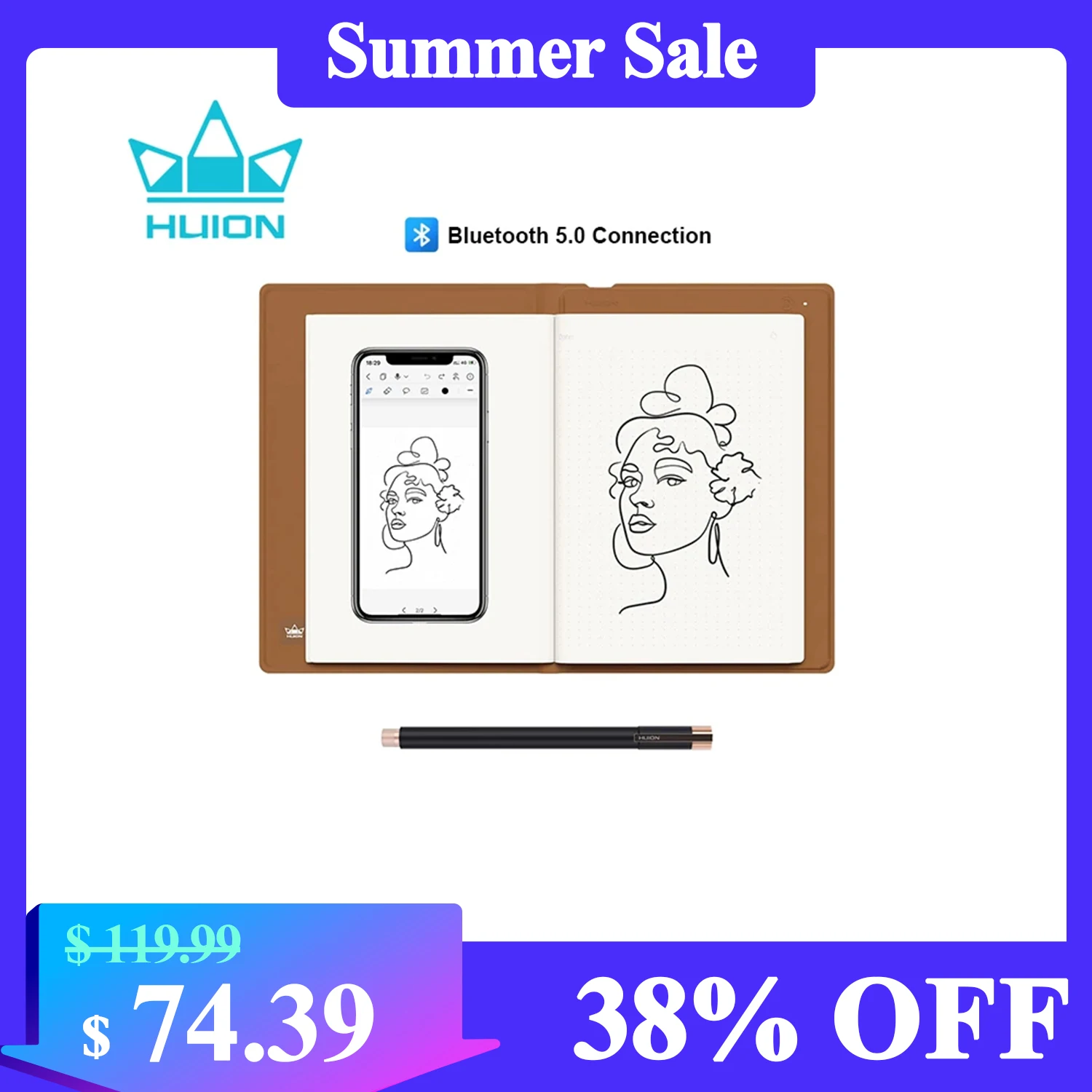 Умный ноутбук Huion Note, беспроводной графический планшет, 50-страничный блокнот A5, электронный блокнот для записей, поддержка устройства iOS ipadOS Android
Умный ноутбук Huion Note, беспроводной графический планшет, 50-страничный блокнот A5, электронный блокнот для записей, поддержка устройства iOS ipadOS Android