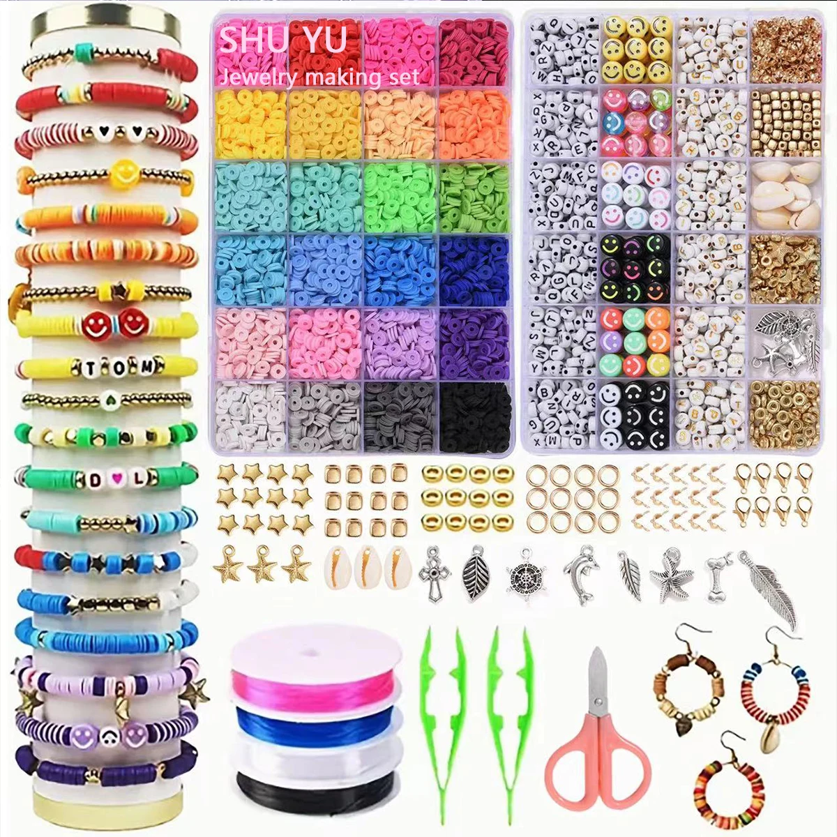Jewelry Making Kit,7200 Pcs Clay Beads Bracelet Making Kit, Bohemian Style Flat Polymer Heishi Beads Jewelry Making Kits With Ch
Jewelry Making Kit,7200 Pcs Clay Beads Bracelet Making Kit, Bohemian Style Flat Polymer Heishi Beads Jewelry Making Kits With Ch