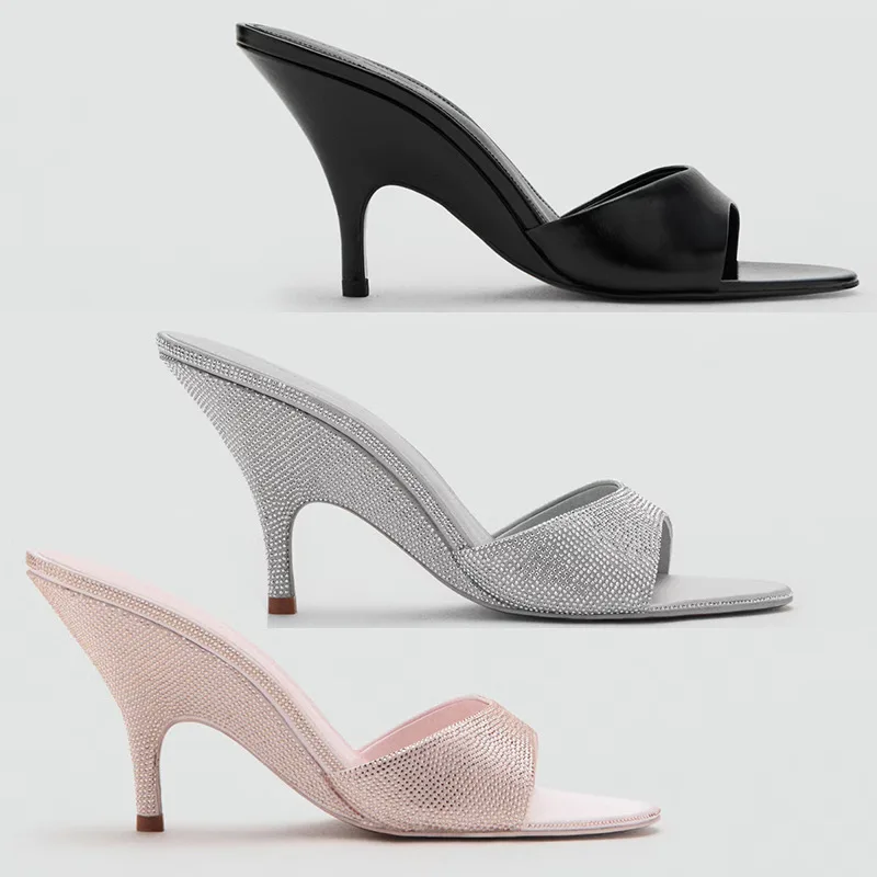 Women Slippers Temperament Pointed High Heeled Sandals Fashion Luxury Rhinestones One-word Drag Summer Open-toed Muller Slippers
Women Slippers Temperament Pointed High Heeled Sandals Fashion Luxury Rhinestones One-word Drag Summer Open-toed Muller Slippers